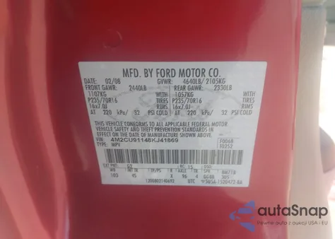 2008 Mercury Mariner V6 z USA, uszkodzony, nr VIN 4M2CU91148KJ41869